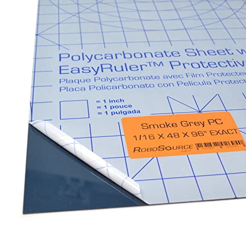 Smoke Grey Polycarbonate Plastic Sheet 48" X 96" X 0.0625" (1/16", 4x8 ft) Exact, Shatter Resistant, Easier to Cut, Bend, Mold than Plexiglass. Hobby, DIY, Industrial, Crafts. Translucent Gray Tint PC