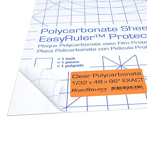 Polycarbonate Clear Plastic Sheet 48" X 96" X 0.030" (1/32", 4x8 ft), EasyRuler Film, Shatter Resistant, Easy to Cut, Bend, Mold Than Plexiglass. Window Panel, Industrial, Hobby, Home, DIY, Crafts