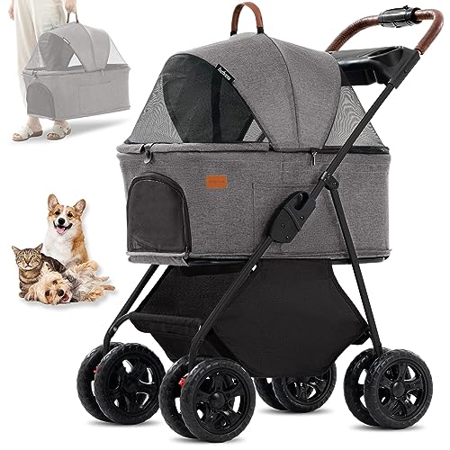 Ingborsa Pet Stroller, 3 in 1 Multifunction Pet Travel System,4 Wheel Foldable Pet Stroller with Storage Basket for Small Medium Dogs & Cats.