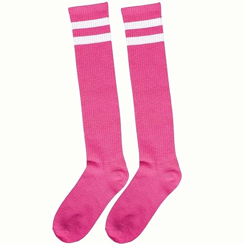 Pink Striped Knee Socks - One Size Fits Most (Pack of 2) - Perfect for Everyday Wear, Sports, and Fashion