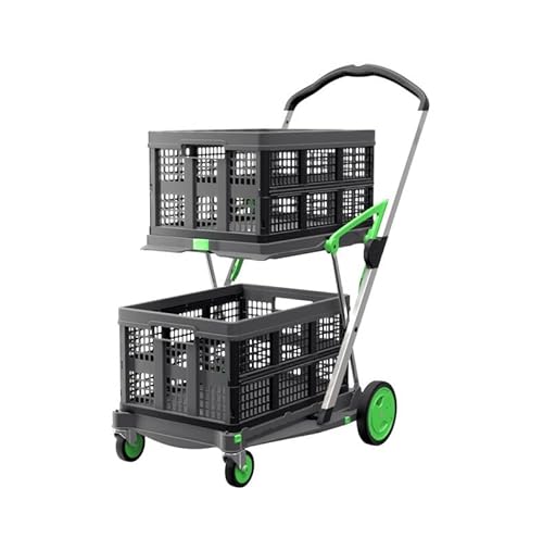 CLAX The Original | Made in Germany | Multi Use Functional Collapsible Carts | Mobile Folding Trolley | Storage Cart Wagon | Shopping Cart with 2 Storage Crates (Green)