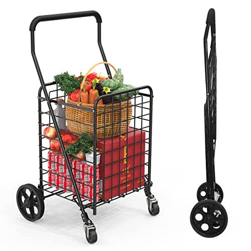 Kiffler Grocery Shopping Cart with 360 Rolling Swivel Wheels Utility Cart Easily Collapsible Cart 66lb Extended Foam Cover, Trolley for Laundry,Groceries,Travel Black