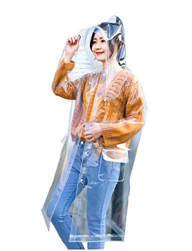 Freesmily Super Transparent Raincoat for Women Fashion EVA Waterproof Rain Poncho Reusable with Drawstring Hood (Transparent, M)