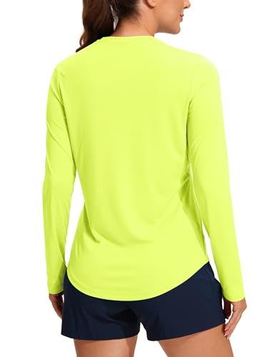 CRZ YOGA Womens UPF 50+ Sun Shirts Long Sleeve UV Protection Workout Tops Lightweight Quick Dry Outdoor Hiking Running Shirts Neon Yellow Medium