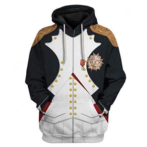 Historical Hoodie Revolutionary War Uniform Costume 3D Printed Army Jacket Halloween Costume (Medium,Napoleon Bonaparte)