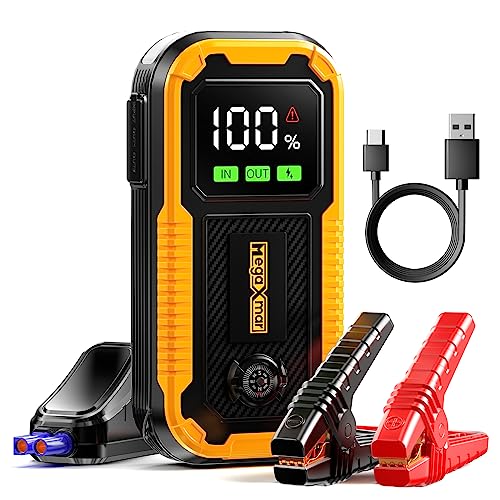 MegaXmar Car Battery Jump Starter -1500A Peak 12800mAh,Portable Car Jump Starter for Up to 7.5L Gas 6.0L Diesel Engine,12V Jump Starter Battery Pack with Smart Clamp Cables,LED Flashlight Jump Box