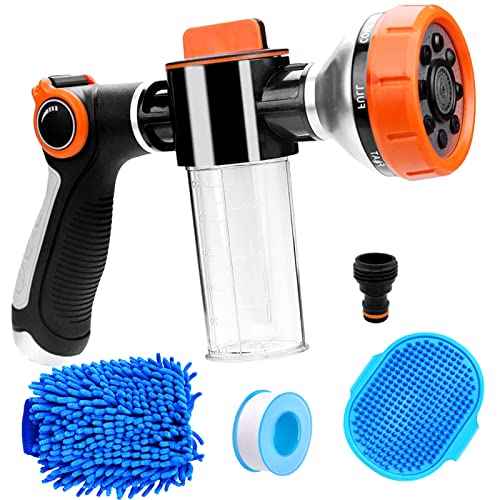 Garden Hose Nozzle High Pressure Pup Jet Dog Sprayer Hose Attachment Pup Car Wash Nozzle with Soap Dispenser Bottle Showering for Pet Car Watering Plants