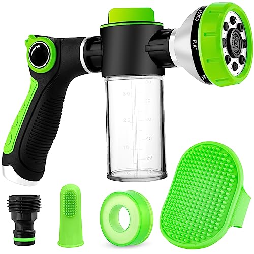 Pup Dog Wash Jet with Soap Dispenser, 8-in-1 Dog Washing Hose Attachment with Dog Brush and Dog Toothbrush, Ideal for Car Washing, Showering Pets and Watering Plants- Fit for Standard 3/4" Garden Hose