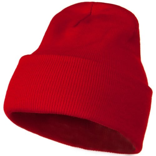 12 Inch Long Knitted Beanie - Red OSFM