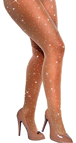 VEBZIN Rhinestone Fishnet Stockings for Women Sparkly Tights Sparkle Fishnets Leggings Tights for Women Mesh Fishnets Glitter