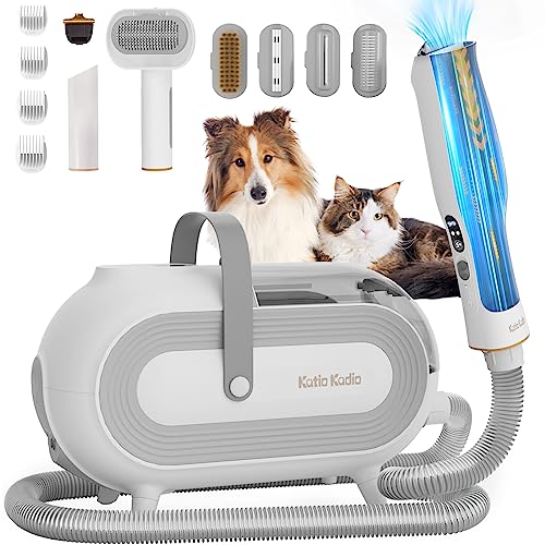 Katio Kadio Dog Grooming Kit - 60dB Low Noise Dog Hair Vacuum Groomer Suck in 99% Hair, Dog Grooming Vacuum for Shedding 2L Capacity, 8 Pet Grooming Tools for Dog Cat