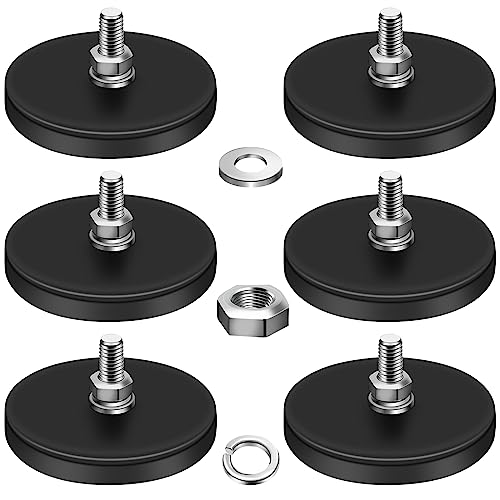 DIYMAG 6Pcs Rubber Coated Magnets30LBS Neodymium Magnet Base with M5 Threaded Studs and NutsStrong Magnets Hold The Base with Black Rubber Coating for Light Bar Mirror Camera Tool6 Pack,1.69 Inch)
