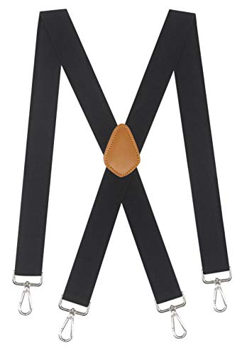 Doloise Mens Heavy Duty Belt Loops X Back 1.4 Inch Suspenders with 4 Snap Hooks
