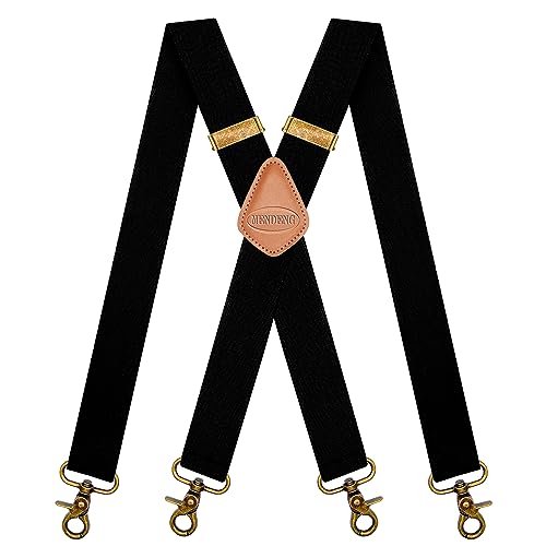 MENDENG Suspenders for Men Black Bronze Snap Hooks for Belt Loops Elastic X Back