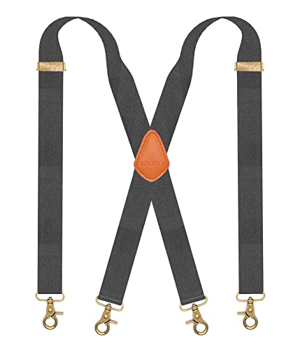 SupSuspen Grey Suspenders for Men Clips to Belt Loop with Swivel Snap Hooks Gift