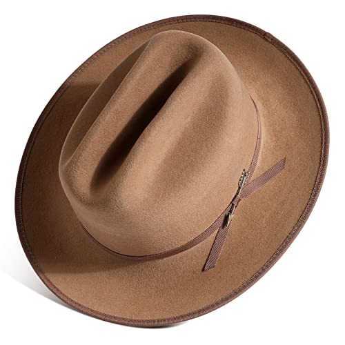 Open Road Hat Fedora Hat Pure Wool Felt Hat Vintage Rancher Hat Airway Vented Panama Hats for Men Women