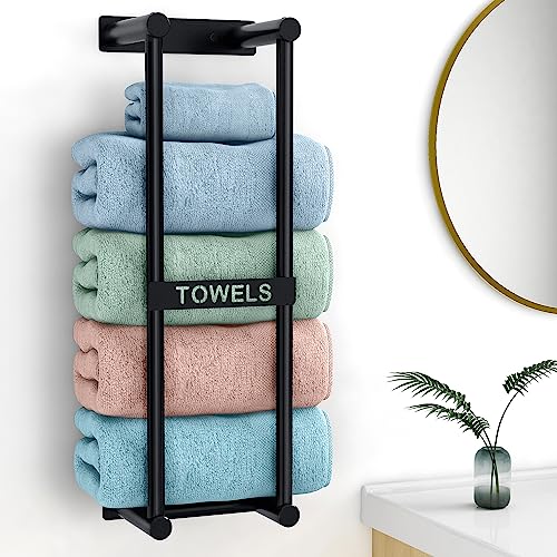 Towel Storage for Small Bathroom, STWWO Towel Racks for Bathroom Can Holds 4 Large Towels, 22inch Wall Towel Rack for Rolled Towels Folded Bath Towels, Black