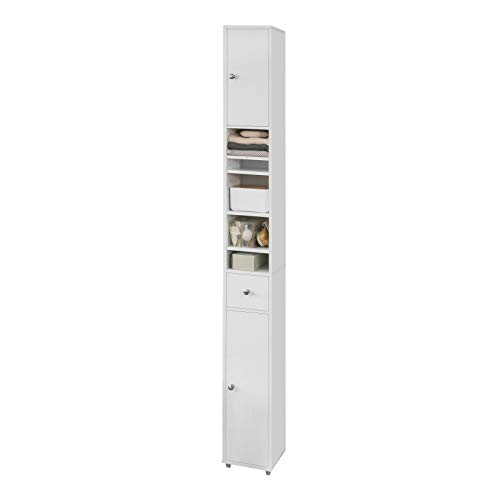 Haotian BZR34-W, White Slim Tall Bathroom Storage Cabinet with 1 Drawer, 2 Doors and Adjustable Shelves, Freestanding Bathroom Storage Cabinet Shelf, 7.87x7.87x70.87 inch