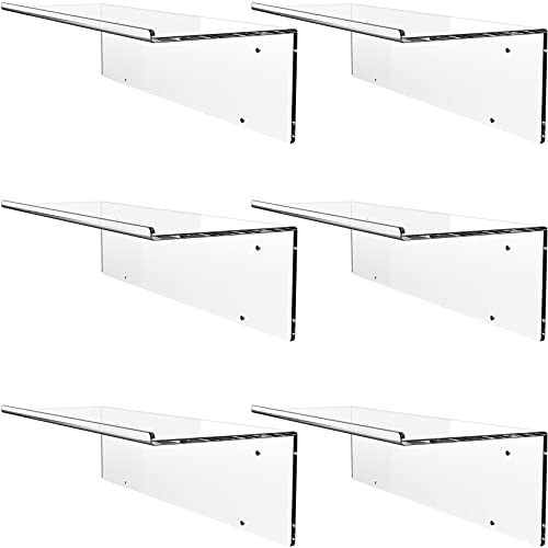 Invisible Acrylic Floating Wall Ledge Shelf,Modern Wall Mounted Floating Shelves for Bedroom Deco Living Room Hanging Shelving for Bathroom,Laundry Room,Small Shelf for Plant Lego Funko Pop Set of 6