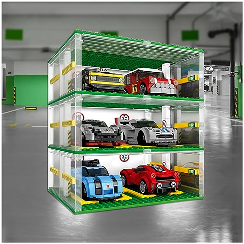 Parking Garage for Lego Speed Champions Race Car, DIY 3-Layer Parking Display Case Building Blocks Set, 130PCS Modular Building Display Case Compatible with Lego Sport Auto(Cars Not Included)