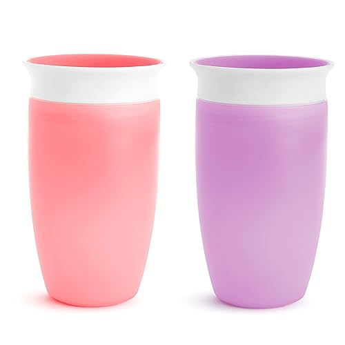 Munchkin Miracle 360 Toddler Sippy Cup, Spill Proof, 10 Ounce, 2 Pack, Pink/Purple