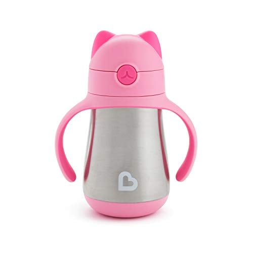 Munchkin Cool Cat Toddler Sippy Cup with Straw Cup, 8 Ounce, Stainless Steel, Pink