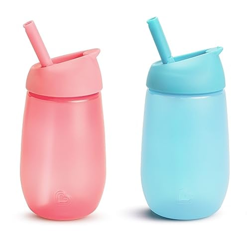 Munchkin Simple Clean Toddler Sippy Cup with Easy Clean Straw, 10 Ounce, 2 Pack, Pink/Blue