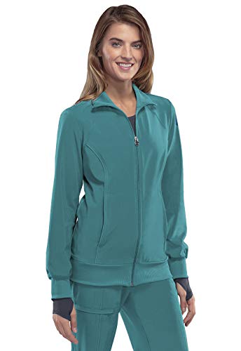 Cherokee Infinity Zip Front Scrub Jackets for Women, 4-Way Stretch Fabric 2391A, M, Teal Blue