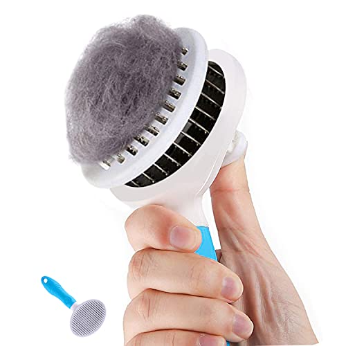 Cat Brush, Self Cleaning Slicker Brushes for Shedding and Grooming Removes Loose Undercoat, Mats and Tangled Hair Grooming Comb for Cats Dogs Brush Massage-Self Cleaning (full rubber, BLUE)