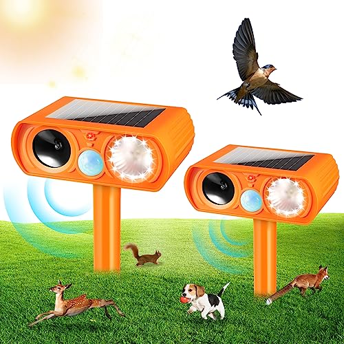 Ultrasonic Cat Deterrent,Solar Powered Deterrent with Motion Sensor and Flashing Lights Outdoor Solar Farm Garden Yard Device,Dogs,Cats,Birds