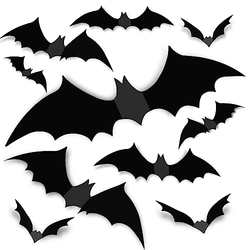 Bats Wall Decor 70PCS Halloween Decoration Bats Realistic PVC 3D Black Scary Bat Wall Stickers for Creepy Home Decor Halloween Party Decorations DIY Wall Decal Bathroom Indoor Halloween Decor