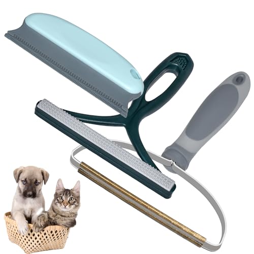 3Pcs Pet Hair Remover for Couch - Dog Cat Hair Remover for Couch Scraper Portable Reusable Cat Brush Tool for Rug, Carpet, Blanket, Clothes, Car Mat, Pet Tower