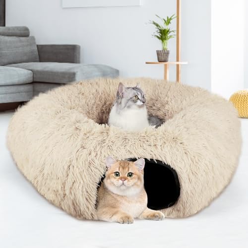 LifeIdeas Large Cat Tunnel Bed, Cat Tunnel Foldable Donut Tunnel with Fluffy Toy Balls and Washable Pads, Full for Kitten, Cat, Puppy, Ferret, Rabbit, Cat Tunnels for Indoor Cats