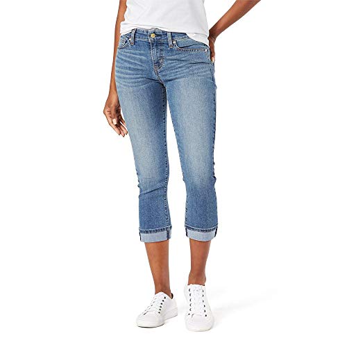 Signature by Levi Strauss & Co. Gold Women's Mid-Rise Slim Fit Capris (Standard and Plus), Blue Ice-Waterless, 10