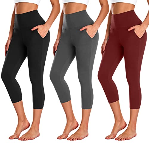 NEW YOUNG 3 Pack Leggings for Women with Pockets-High Waisted Tummy Control Black Workout Gym Yoga Pants