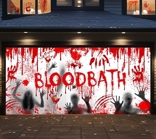 2023 Scary Halloween Garage Door Decorations: Horror Style Banner Cover with GrommetsBloody Backdrop,Handprints,Perfect for Halloween Party Decorations and Garage Door Decor6 x 14ft