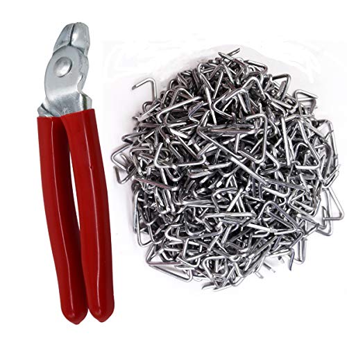 DAYSLIVES Hog Ring Pliers Angled & 500 Galvanized Hog Rings, Professional Upholstery Installation Kit