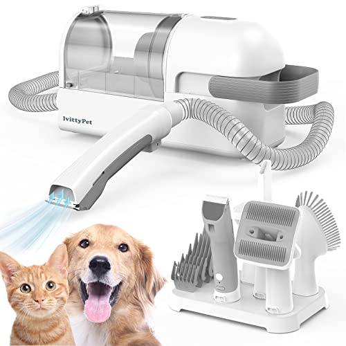 lvittyPet Dog Grooming Kit & Pet Hair Vacuum(48dB Low Noise) Pet Grooming Vacuum with 13000 Pa Powerful Suction,5 Pet Grooming Tools for Dogs Vacuum for Shedding Grooming