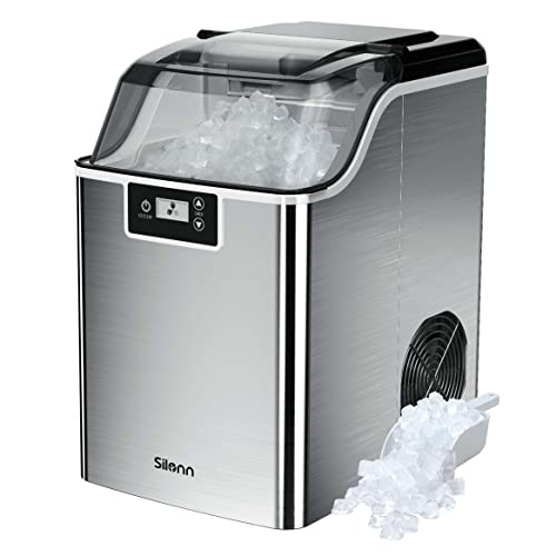 Silonn Compact Nugget Ice Maker44lbs/Day Pellet Ice Maker Machine with Timer & Self-Cleaning Function, Portable Countertop Ice Maker for Home, Office, Bar, Perfect for Cocktails & Smoothies