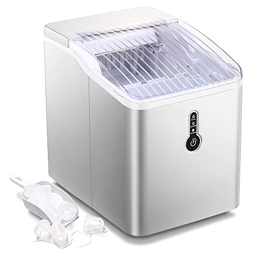 Joy Pebble Ice Maker Countertop, Efficient Ice Maker Machine, 26Lbs/24Hrs, 9 Cubes Ready in 8 Mins, Portable Ice Maker with Ice Scoop/Basket for Home/Kitchen/Office/Bar,Silver