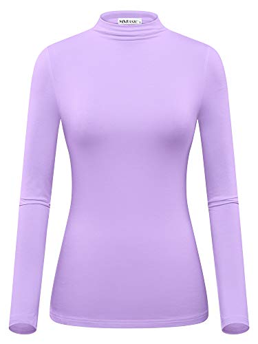 MSBASIC Lavender Shirts for Women Halloween Trixie Tang Costume Tight Purple Mock Neck Knit Tops Ladies Undershirts L