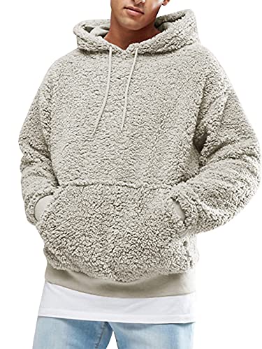 Runcati Mens Fuzzy Sherpa Pullover Hoodie Sweatshirts Long Sleeve Sport Front Pocket Fall Outwear Winter Hooded (Medium, 01 Picture color)