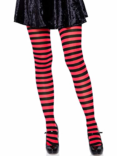 Leg Avenue Women's Nylon Striped Tights, Black/Red, 1X-2X