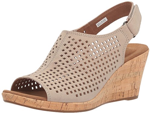 Rockport Women's Briah PERF Sling Wedge Sandal, Taupe Leather, 7