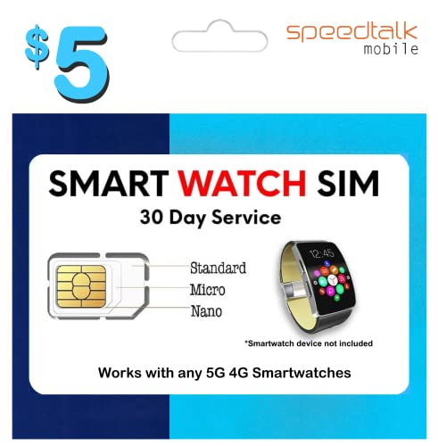 SpeedTalk Mobile Smart Watch SIM Card for 5G 4G LTE GSM Smartwatches and Wearables | Talk Text Data | 3 in 1 Simcard Standard Micro Nano | 30 Days Wireless Service ($5 SmartWatch SIM Kit)