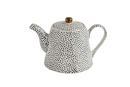 Creative Co-Op White Stoneware Black Speckles & Gold Electroplating Teapot, Cream