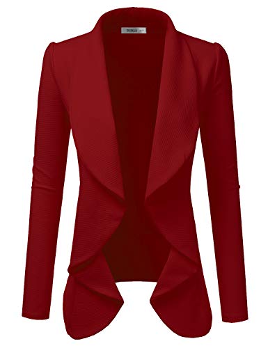 DOUBLJU Classic Draped Open Front Blazer Jacket for Women with Plus Size