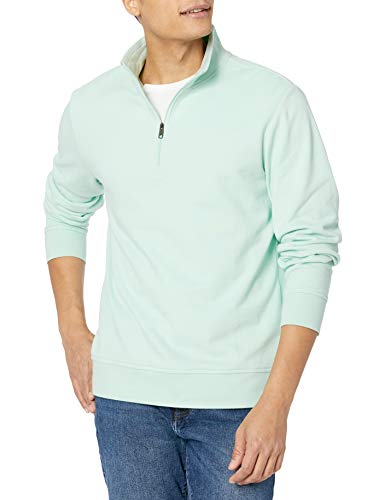 Amazon Essentials Men's Lightweight French Terry Quarter-Zip Mock Neck Sweatshirt, Mint Green, Large