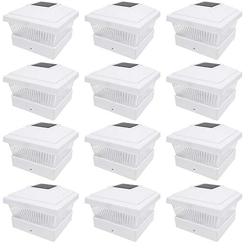 iGlow 12 Pack White Outdoor Garden 5 x 5 Solar LED Post Deck Cap Square Fence Light Landscape Lamp Lawn PVC Vinyl Wood