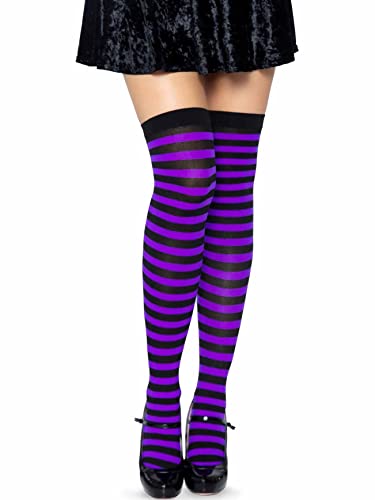 Leg Avenue Women's Nylon Striped Stockings, Black/Purple, One Size